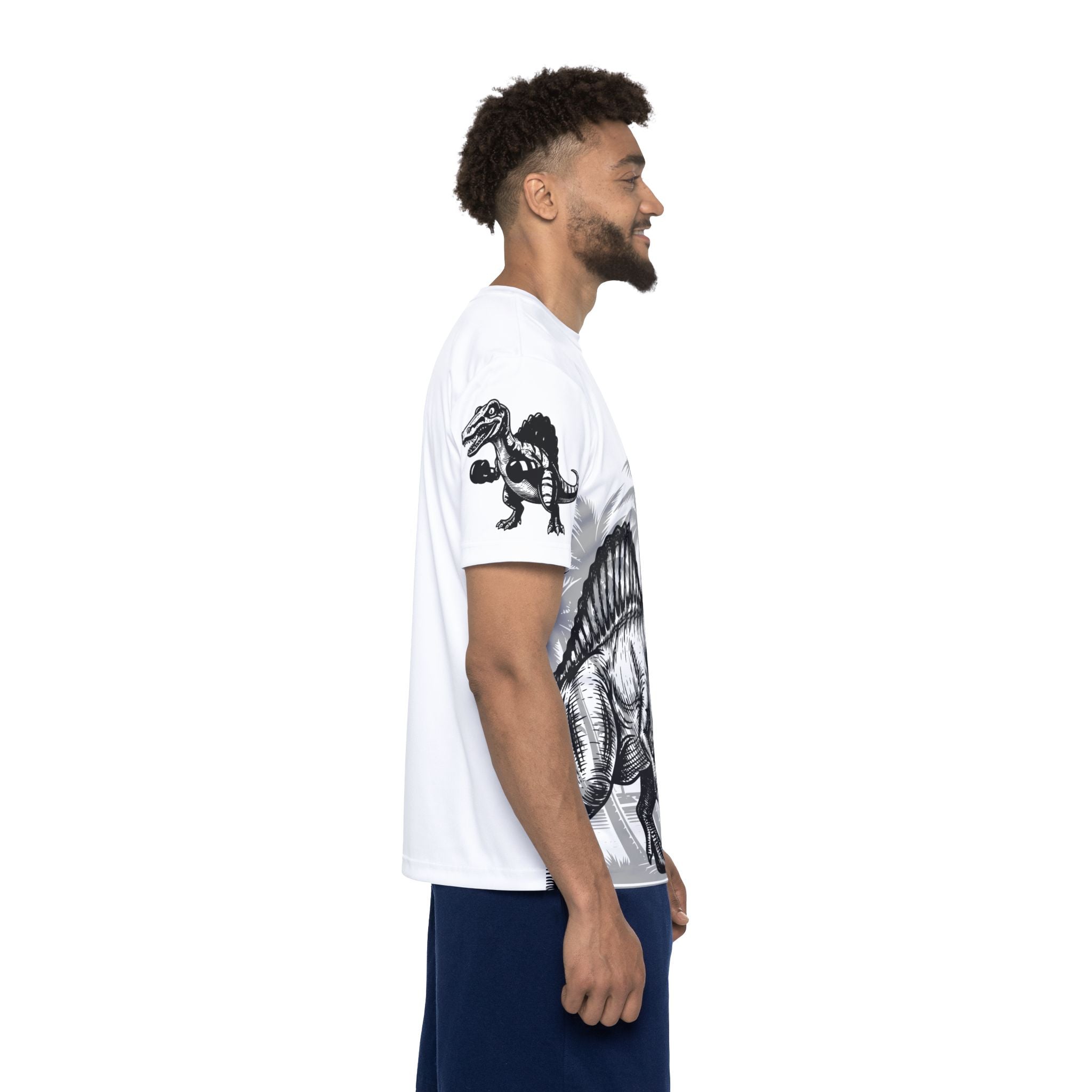 Playera deportiva para hombre, diseño de spinosaurio.